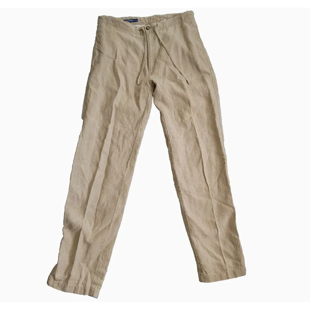 Quickreflex Linen Loose Fit Drawstring Waist Pants Medium Khaki 34X34 Light Weig